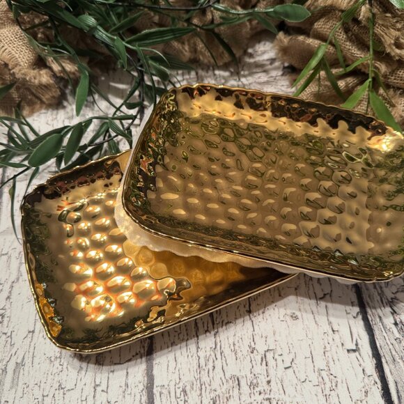 NWT Set of 2 Gold Serving Trays Small Holiday - Picture 2 of 2